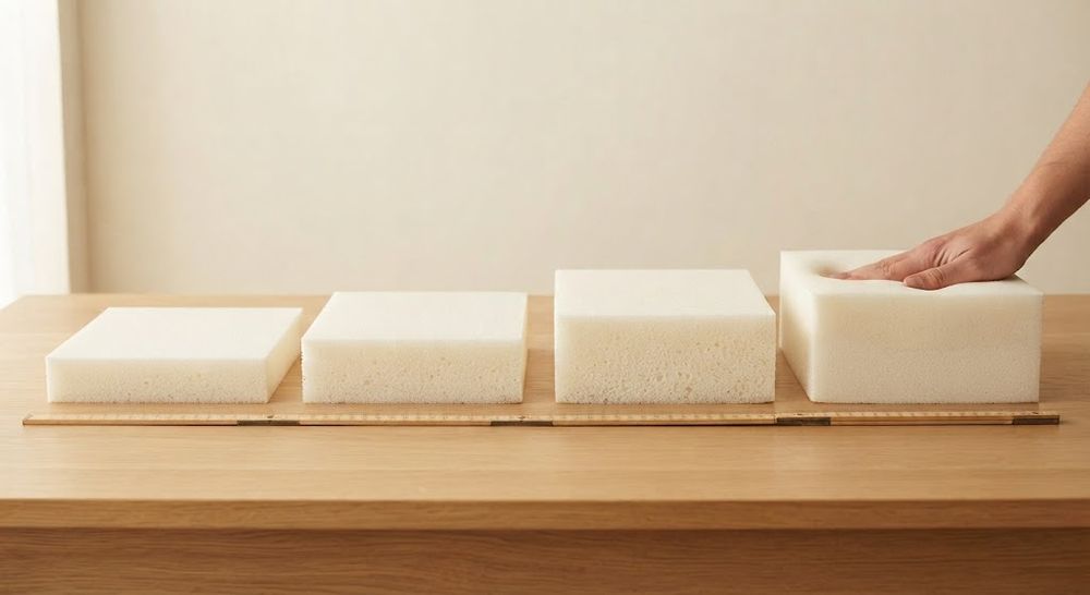 Four foam pieces in a row, from 25mm to 100mm thick
